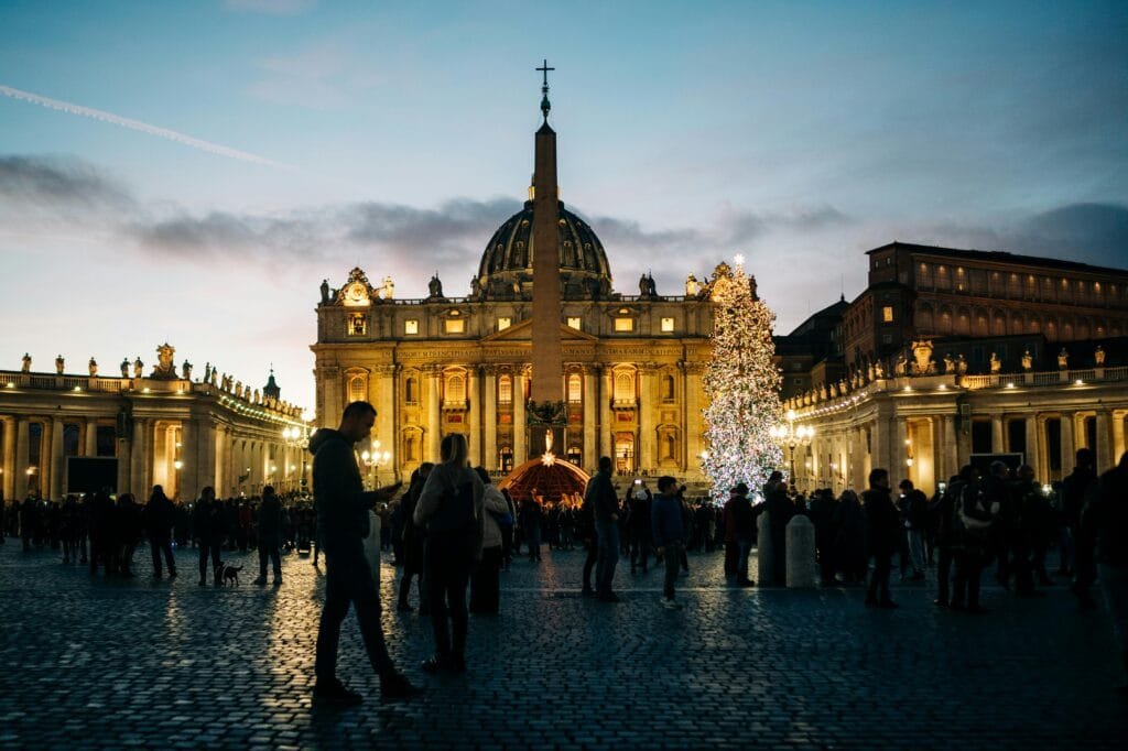 St. Peter’s Basilica and Christmas tree in Vatican City placing Rome among the best European cities to visit in December