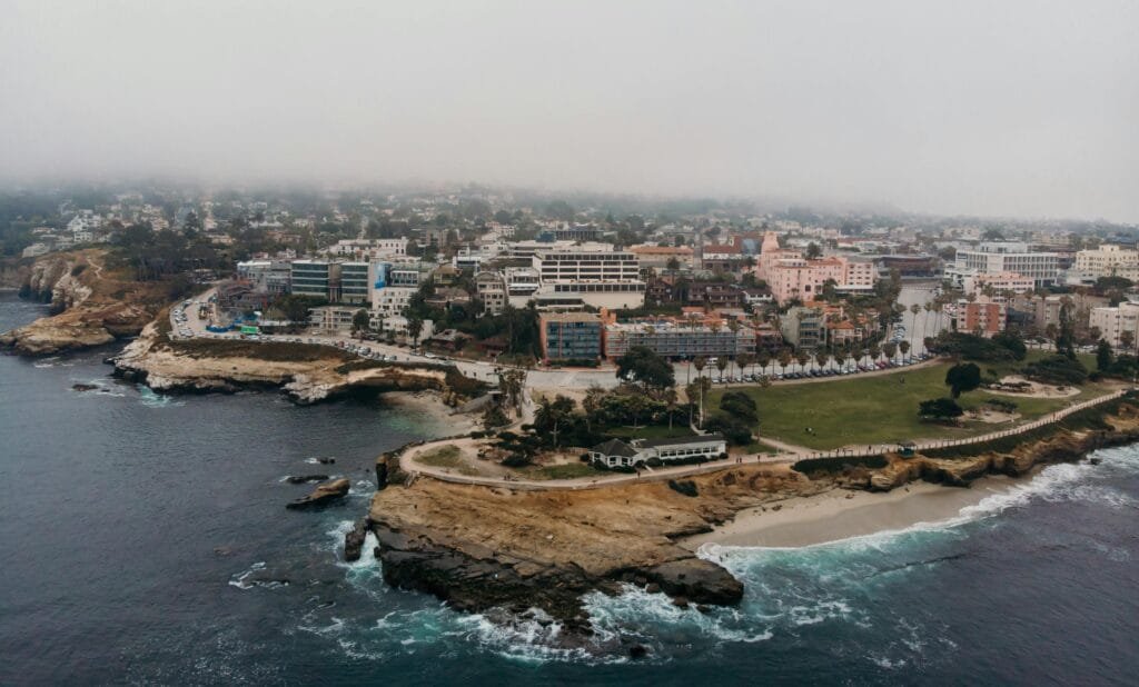 La Jolla Cove cliffs and sea lions, scenic coastal spots in places to visit San Diego